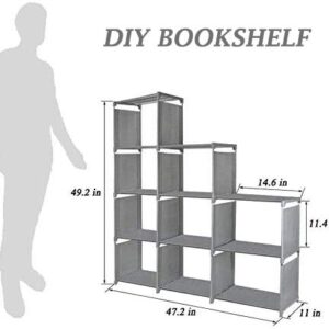 HOSTARME Bookshelf Kids 9 Cube Book Shelf Organizer Bookcase DIY for Bedroom Classroom Office (Gray), Grey