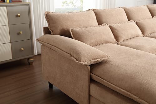 Eafurn Symmetrical Modular Sectional Sofa with Chaise Lounge, 6 Seater Fabric Upholstered Cloud Couch, U Shaped Oversized Sleeper Sofa&Couches with Thicked Cushion & Detackable Backrest Living Room