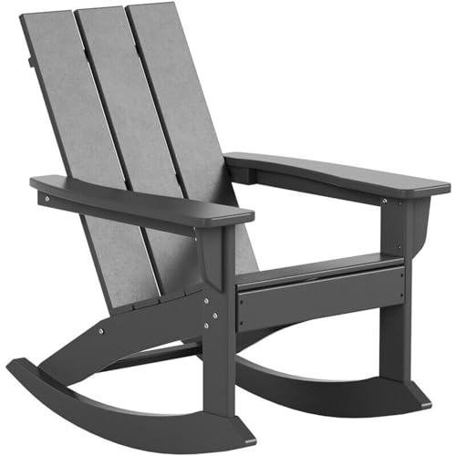 thevepon Rocking Chair Outdoor, All Weather Resistant Patio Rocking Chair, Poly Porch Rocker for Lawn Yard Backyard Garden, Grey