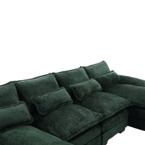 Oversized Modular Sectional Sofa Cloud Couch, U Shaped Chenille Upholstered Overstuffed Corner Couch with Double Chiase Lounge and Solid Wood Legs, 6 Seater Soft Sleeper Sofa&Couches for Home