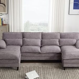 Symmetrical U Shaped Modular Sectional Sofa Cloud Couch, 6 Seater Oversized Convertible Sleeper Couch with Double Chaise & Memory Foam, Deep Seat Corner Sofa&Couches for Living Room Office