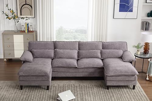 Symmetrical U Shaped Modular Sectional Sofa Cloud Couch, 6 Seater Oversized Convertible Sleeper Couch with Double Chaise & Memory Foam, Deep Seat Corner Sofa&Couches for Living Room Office