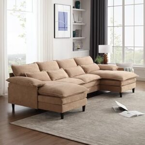 Eafurn Symmetrical Modular Sectional Sofa with Chaise Lounge, 6 Seater Fabric Upholstered Cloud Couch, U Shaped Oversized Sleeper Sofa&Couches with Thicked Cushion & Detackable Backrest Living Room