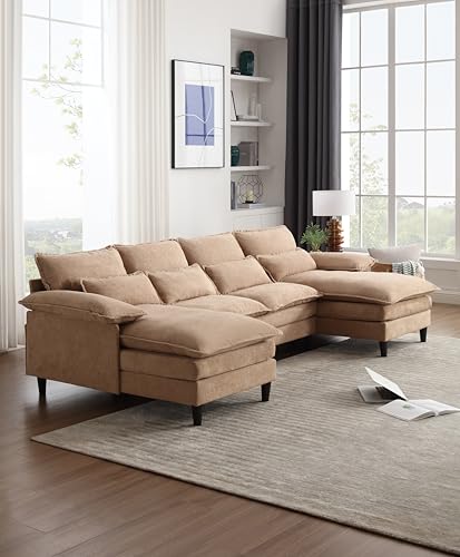 Eafurn Symmetrical Modular Sectional Sofa with Chaise Lounge, 6 Seater Fabric Upholstered Cloud Couch, U Shaped Oversized Sleeper Sofa&Couches with Thicked Cushion & Detackable Backrest Living Room