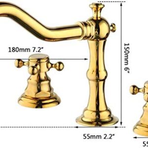 TECKI Kitchen Taps Faucet Bath Bathtub Retro Spout Golden Polished 3 Pieces Wash Basin Sink Brass Faucets Deck Mounted Cold and Hot Water Mixer Tap