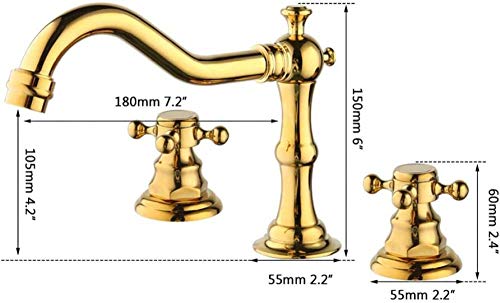 TECKI Kitchen Taps Faucet Bath Bathtub Retro Spout Golden Polished 3 Pieces Wash Basin Sink Brass Faucets Deck Mounted Cold and Hot Water Mixer Tap