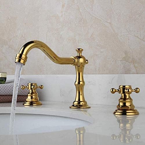 TECKI Kitchen Taps Faucet Bath Bathtub Retro Spout Golden Polished 3 Pieces Wash Basin Sink Brass Faucets Deck Mounted Cold and Hot Water Mixer Tap