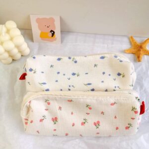 Jinshining Pink Strawberries Women Fresh Style Pencil Bag Flower Floral Canvas Large Pen Pencil Pouch Bag Pencil Case Pen Holder Coin Pouch, Simple Cosmetic Storage Bags Makeup Bag Marker Cases