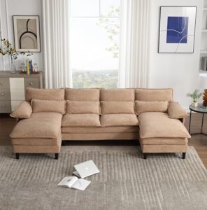 eafurn symmetrical modular sectional sofa with chaise lounge, 6 seater fabric upholstered cloud couch, u shaped oversized sleeper sofa&couches with thicked cushion & detackable backrest living room