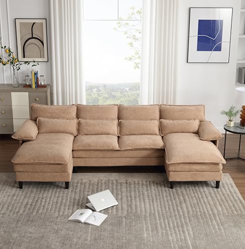 Eafurn Symmetrical Modular Sectional Sofa with Chaise Lounge, 6 Seater Fabric Upholstered Cloud Couch, U Shaped Oversized Sleeper Sofa&Couches with Thicked Cushion & Detackable Backrest Living Room