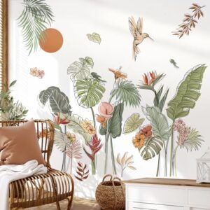 decalmile boho tropical leaves flower wall decals bohemian floral plants sun wall stickers bedroom living room office wall decor