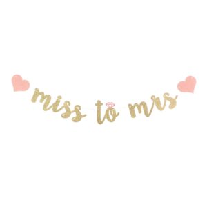 miss to mrs banner for wedding decorations bridal shower bachelorette party photo props - gold