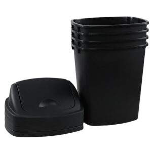 Waikhomes 7 Gallon Plastic Swing-Top Trash Can, Kitchen Garbage Can with Lid, Black, 4 Pack