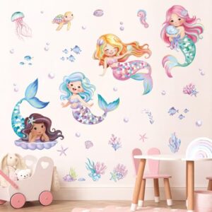 decalmile Under The Sea Mermaid Wall Decals Ocean Fish Starfish Turtle Wall Stickers Baby Nursery Girls Bedroom Bathroom Wall Decor