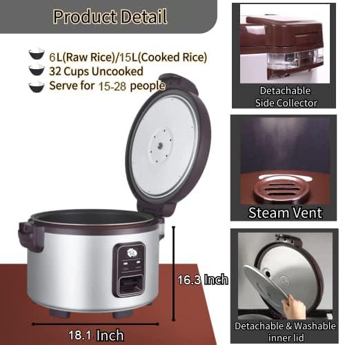 15.8QT Large Commercial rice cooker 90 cups cooked / 50 cups uncooked rice Commercial Electiric Rice Warmer for 45-50 people, with One-Touch Operation