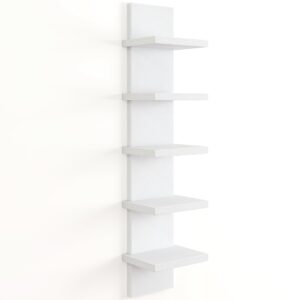 5 tier wall shelf unit, decorative wall mount vertical shelving, floating storage home decor organizer tall tower design utility shelving bedroom living room, morden white