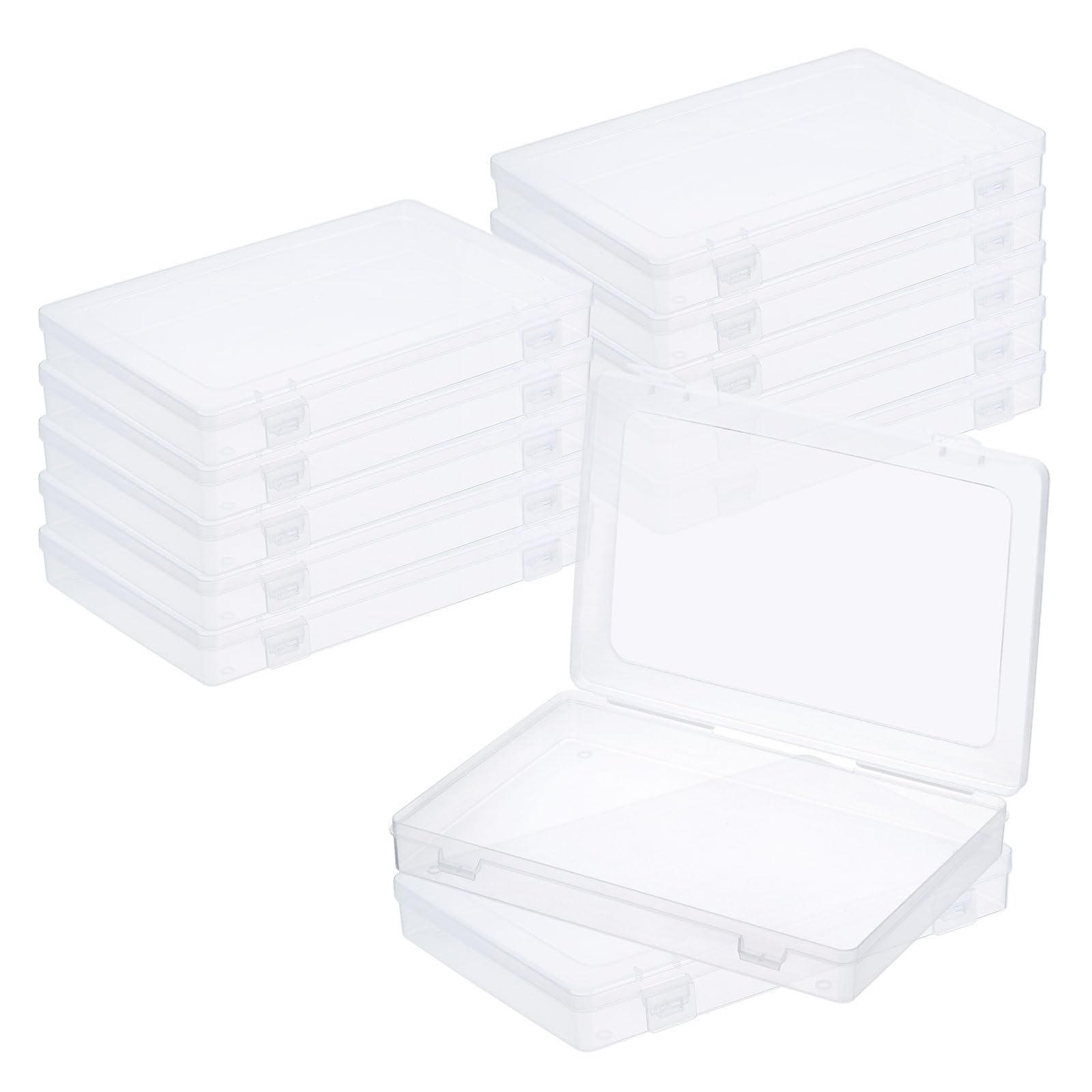 PATIKIL 9x6x1.2inch Clear Storage Box with Hinged Lid, 12Pack Plastic Stackable Rectangle Organizer Container for Beads Jewelry Small Items Art Craft Projects