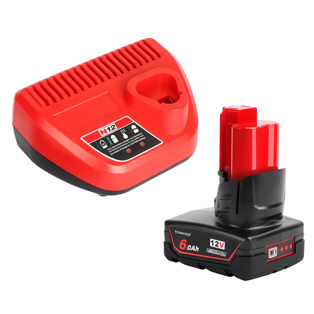 TENMOER 12V 6.0Ah Battery Charger Starter Kit Compatible with Milwaukee M12 Battery Replacement for Milwaukee 12Volt Batteries