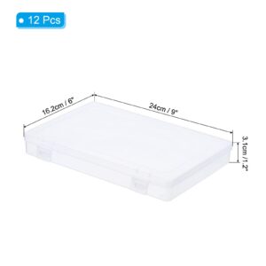 PATIKIL 9x6x1.2inch Clear Storage Box with Hinged Lid, 12Pack Plastic Stackable Rectangle Organizer Container for Beads Jewelry Small Items Art Craft Projects