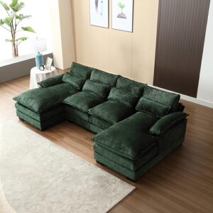 oversized modular sectional sofa cloud couch, u shaped chenille upholstered overstuffed corner couch with double chiase lounge and solid wood legs, 6 seater soft sleeper sofa&couches for home