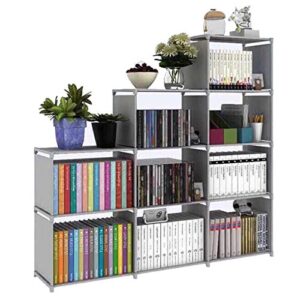 HOSTARME Bookshelf Kids 9 Cube Book Shelf Organizer Bookcase DIY for Bedroom Classroom Office (Gray), Grey