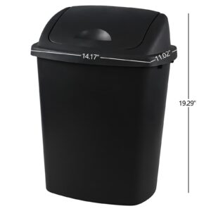 Waikhomes 7 Gallon Plastic Swing-Top Trash Can, Kitchen Garbage Can with Lid, Black, 4 Pack