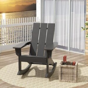 thevepon Rocking Chair Outdoor, All Weather Resistant Patio Rocking Chair, Poly Porch Rocker for Lawn Yard Backyard Garden, Grey