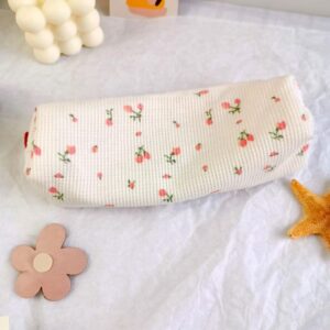 jinshining pink strawberries women fresh style pencil bag flower floral canvas large pen pencil pouch bag pencil case pen holder coin pouch, simple cosmetic storage bags makeup bag marker cases