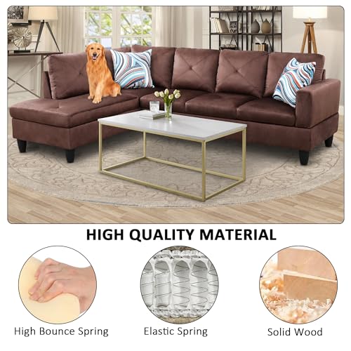 LostCat 97" W Sectional Sofa with Chaise, Modular Sectional Sofa, Microfiber Fabric Modular Couch, L Shaped Sofas & Couches Sectional Couches for Living Room Furniture Sets, Brown