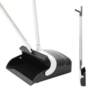 upgrade large broom and dustpan, broom and dustpan set, heavy duty dust pan with 55" long handle upright dustpan broom set, broom for indoor outdoor garage kitchen room office lobby use (black)