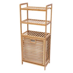 4-Tier Laundry Hamper,Bamboo Laundry Organizerm, Tilt-Out Laundry Linen Hamper Storage Shelf Cabinet with Shelf and Removable Liner, for Bathroom Living Room Bedroom Storage Laundry Shelf