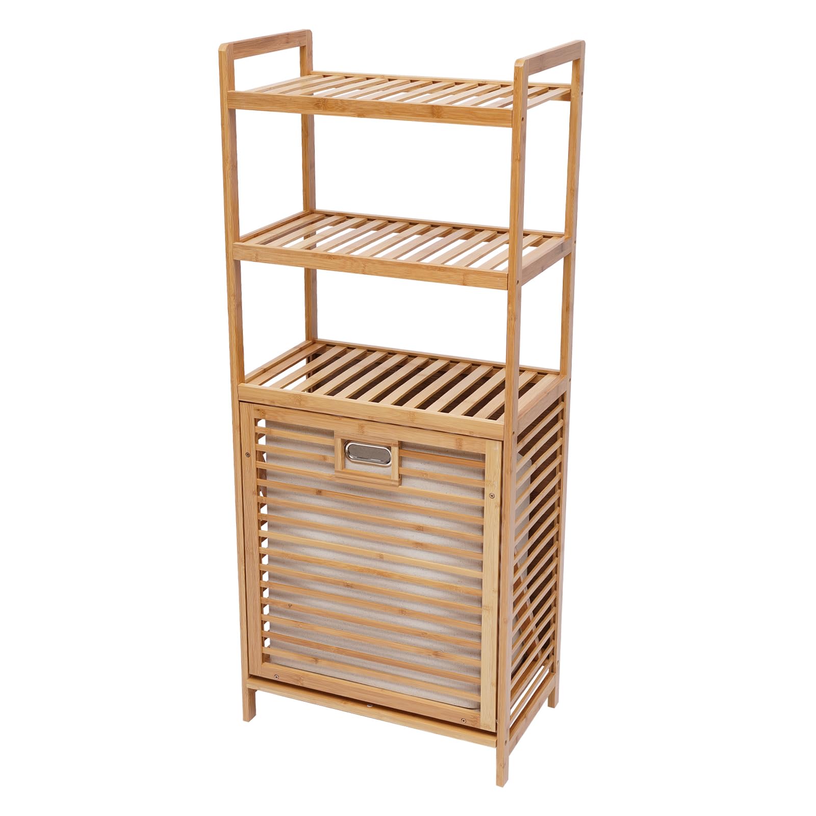 4-Tier Laundry Hamper,Bamboo Laundry Organizerm, Tilt-Out Laundry Linen Hamper Storage Shelf Cabinet with Shelf and Removable Liner, for Bathroom Living Room Bedroom Storage Laundry Shelf