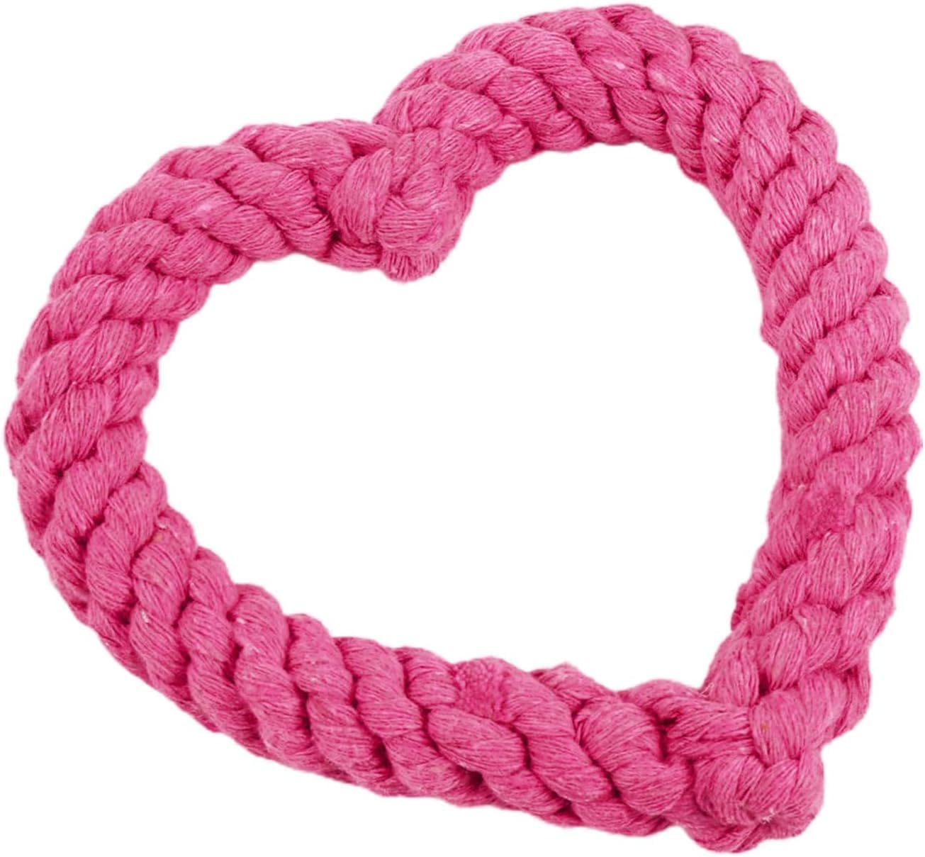 Pink Cute Dog/Cat Chew Toys, Dog Toys for Chewers, Heavy Duty Dental Dog Rope Toy for Dogs, Creative Love Heart Shaped Interactive Rope Dog Toys, Cotton Puppy Teething Chew Tug Toy Dark,Pink Dog Toys