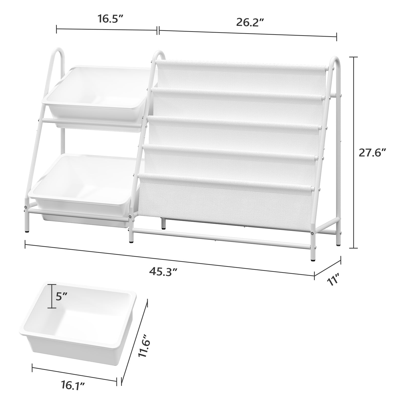 MAHANCRIS Kids Bookshelf and Toy Organizer, 4-Tier Toddler Bookshelf with 2 Toy Storage Bins, Nursery Book Shelves for Classroom, Kids Room, Library, Bedroom, Living Room, White BKBW7501