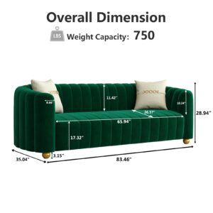 IQIAite Luxury Velvet Sofa Comfy 3 Seat Couch Loveseat Sofa,Mid Century Modern Tufted Couch for Living Room 83" Emerald Green Love Seat Sofa with Gold Legs 2 Pillows for Office Furniture