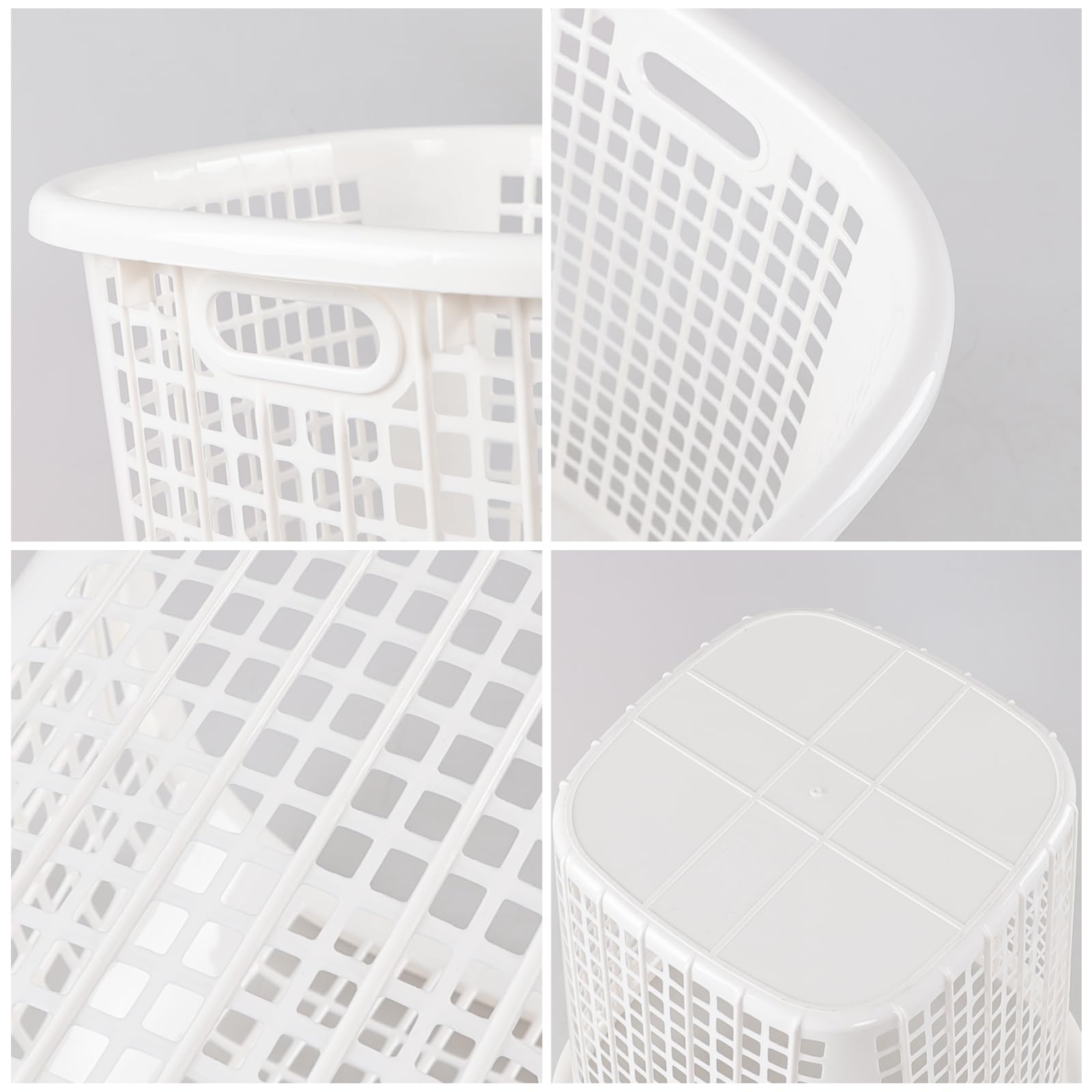 Fiazony 50 L Tall Plastic Laundry Storage Basket for Home, Set of 6 Large Plastic Laundry Hamper Basket with Cutout Handles, White