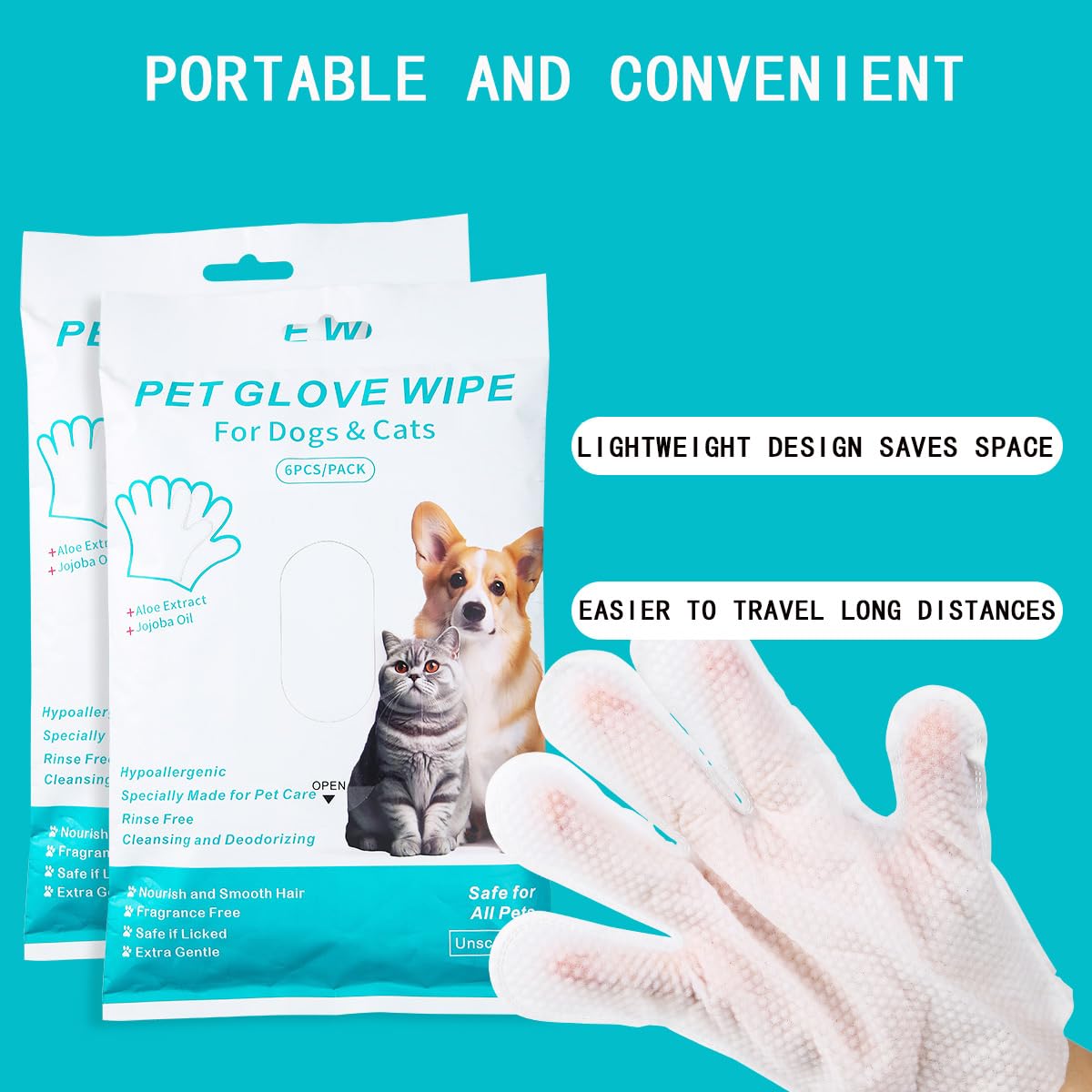 Pet Glove Wipes for Dogs Cats, Extra Thick Hypoallergenic Dog Dry Cleaning Bath Gloves Wipes Deodorizing for Paws/Butt/Teeth/Ear/Eye, Cat Grooming Glove Wipes for Daily Care Traveling(12pcs/2pack)