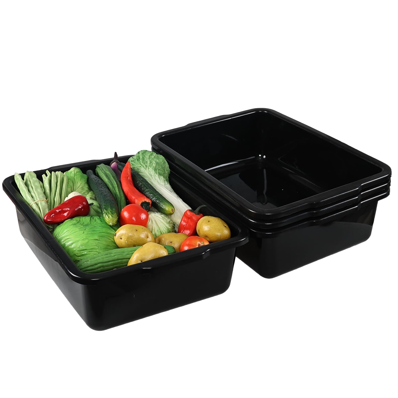 Loiycg 32 Liter Commercial Bus Tub, 4 Pack Large Plastic Bus Box, Black