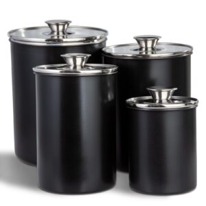 malmo stainless steel food canister set of 4-piece, 40.5/71/98/132 ounces,airtight containers with glass lid for tea,coffee,sugar,flour,pantry kitchen storage storeroom counter (black)