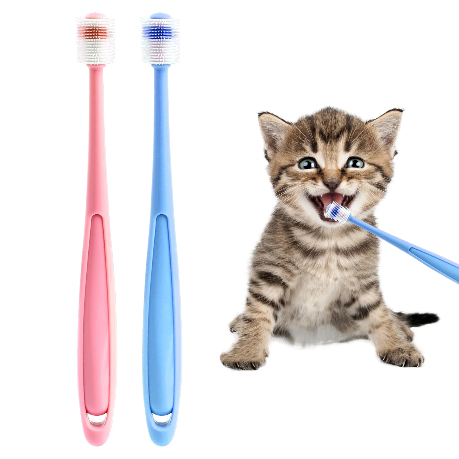 Qianyu 2 Pcs Dog Toothbrush 360 Degree Cleaning Soft Bristled Pet Brush Suitable for Small Dog and Cat Tooth Silicone Antislip Pet Cleaning Tool Dental Care Toothbrush Can Deep Clean Bad Breath