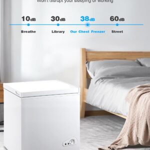 Iorbur FLG-72Q-WHITE 3.5 Cu.Ft Chest 7 Gears Adjustable Temperature Control(-18°F to-46°F) with a Removable Basket, Deep Compact Freezer for Garage, Office, Basement, House, Kitchen, Shop, RVs-White