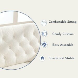 ZH4YOU 60" W Loveseat Sofa, Modern Sherpa Couch with Arms and 2 Throw Pillows, Fluffy Button Tufted Love Seat for Living Room, 2-Seater Comfy Small Couch for Bedroom Living Room, White