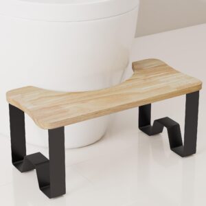 toilet stool squat adult poop stool for bathroom 7" potty stool with non-slip mat for adults children bathroom stool for pooping portable pooping stool metal with wood squatting toilet stool(black)