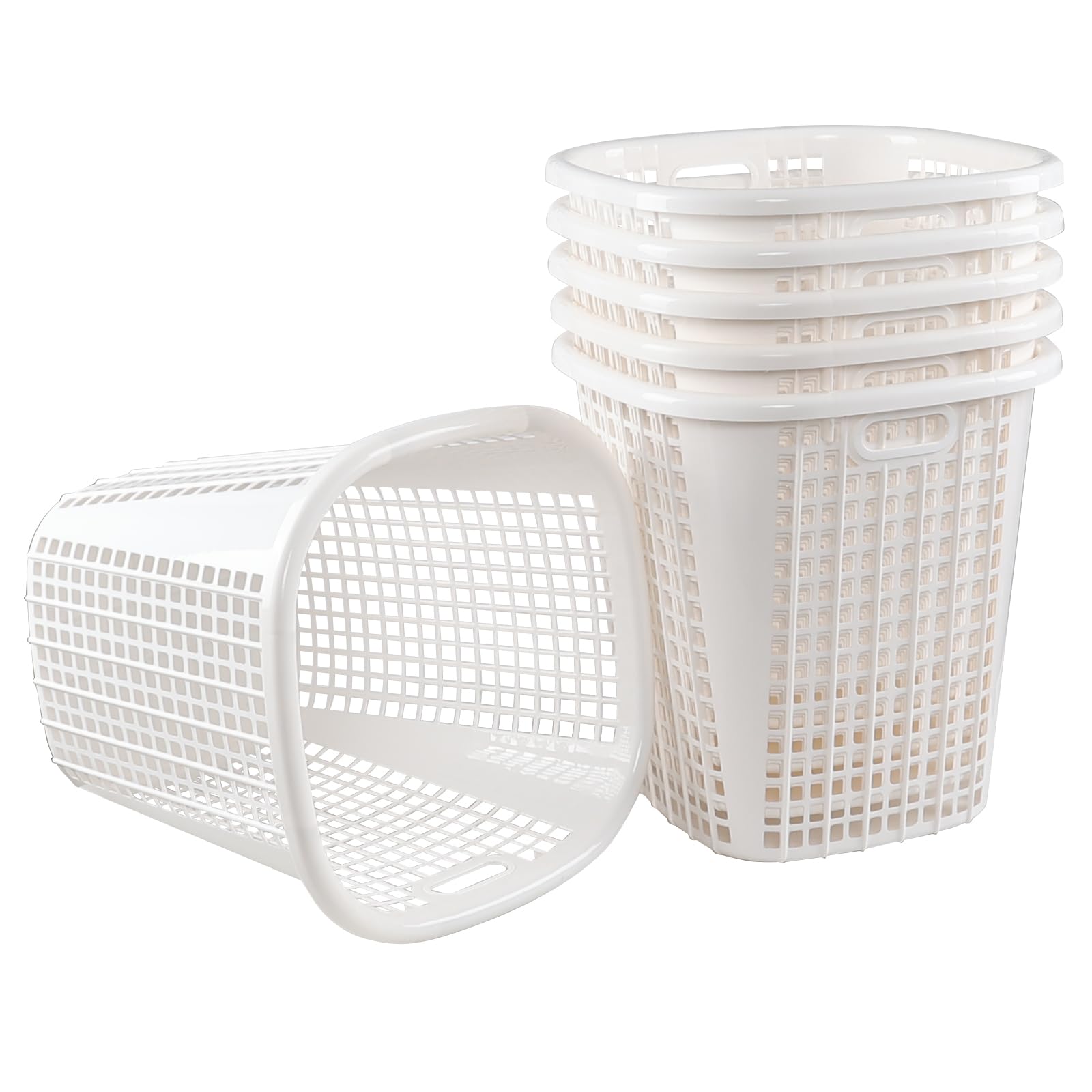 Fiazony 50 L Tall Plastic Laundry Storage Basket for Home, Set of 6 Large Plastic Laundry Hamper Basket with Cutout Handles, White