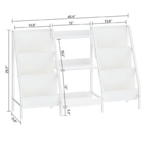 MAHANCRIS Kids Bookshelf and Toy Organizer, 3-Tier Kids Bookcase, Kids Sling Bookshelf, Toddler Toy Storage Organizer with Bookshelf, for Kids Room, Playroom, Bedroom, Nursery, White BKWT34201