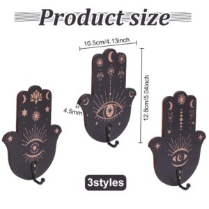 INFUNLY 3PCS Black Evil Eye Key Holder for Wall Wooden Hamsa Hand Key Holder Wall Mounted Key Hooks Star Moon Lotus Pattern Keyholder for Home Hallway Kitchen Farmhouse Decor with Mounting Hardware