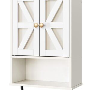 CHOEZON Bathroom Wall Cabinet, Medicine Cabinet with Open Partition and Towel Bar, Rustic Storage Cabinet with Open and Hidden Storage Space, for Bathroom, Living Room, Kitchen, White and Walnut