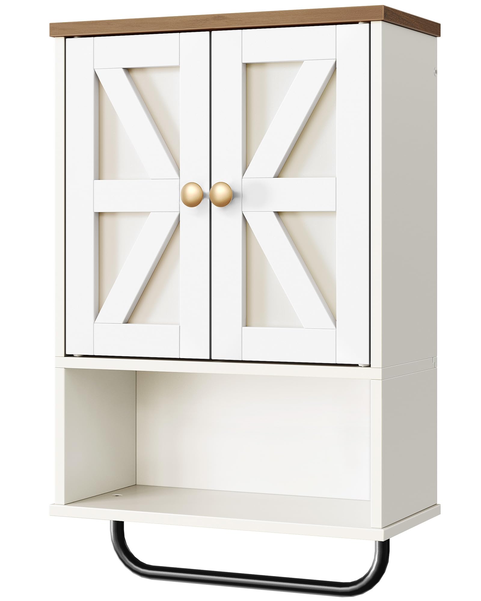 CHOEZON Bathroom Wall Cabinet, Medicine Cabinet with Open Partition and Towel Bar, Rustic Storage Cabinet with Open and Hidden Storage Space, for Bathroom, Living Room, Kitchen, White and Walnut