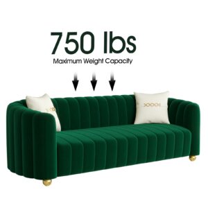 IQIAite Luxury Velvet Sofa Comfy 3 Seat Couch Loveseat Sofa,Mid Century Modern Tufted Couch for Living Room 83" Emerald Green Love Seat Sofa with Gold Legs 2 Pillows for Office Furniture