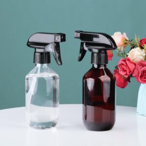 KREMORV Plastic Spray Bottles Clear and Brown Refillable Container Empty Spray Bottle 10oz/300ml Adjustable Head Sprayer and Stream for Cleaning Products, Plants, Pet, Hair